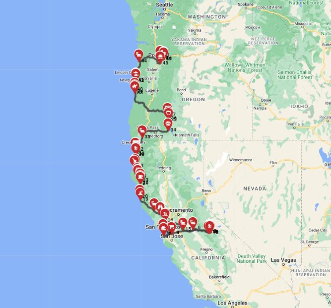RV route planner San Francisco to Portland motorhome road trip